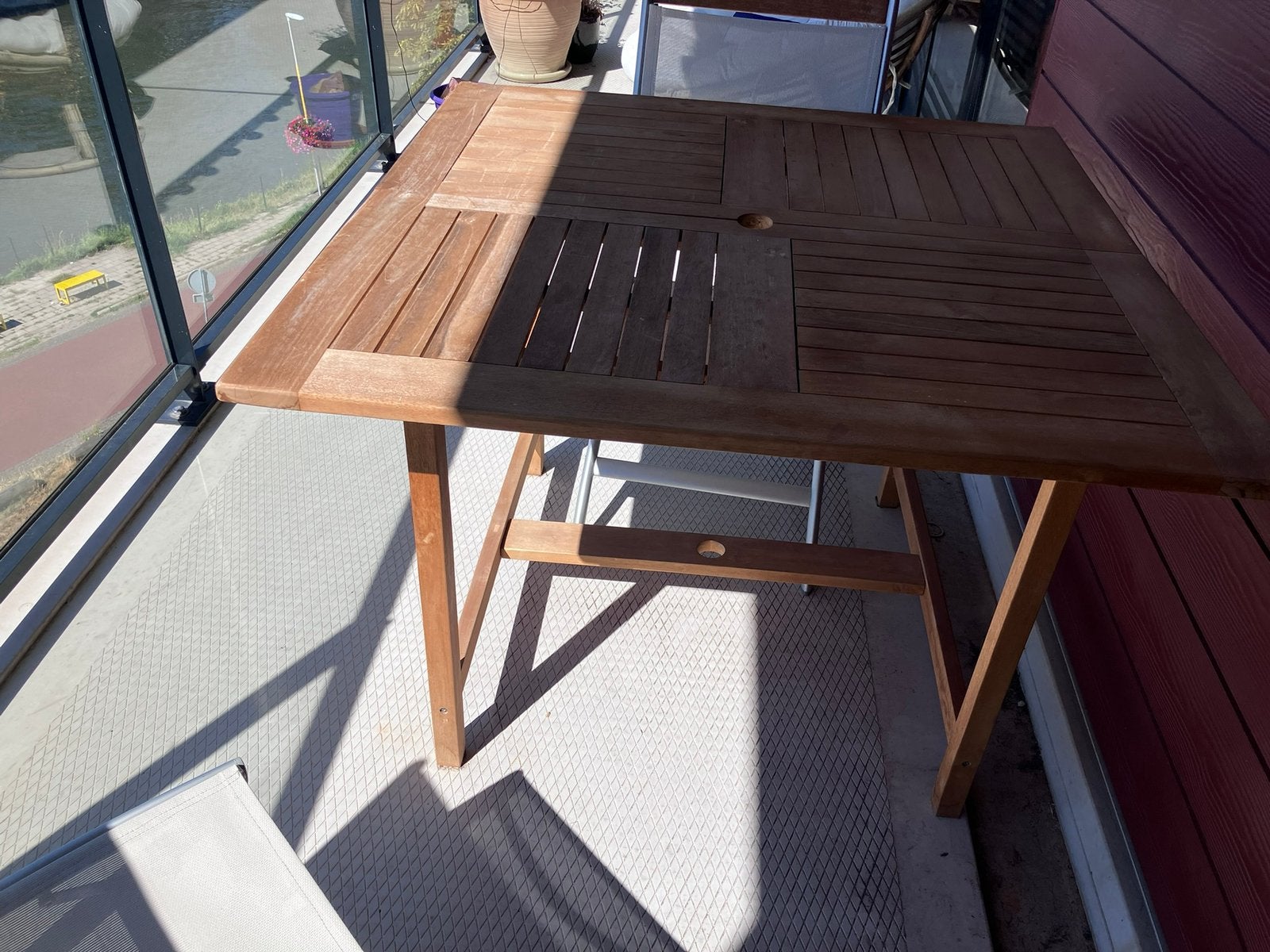 Massief teakhouten tuintafel 110x110x75, Ophalen, Gebruikt