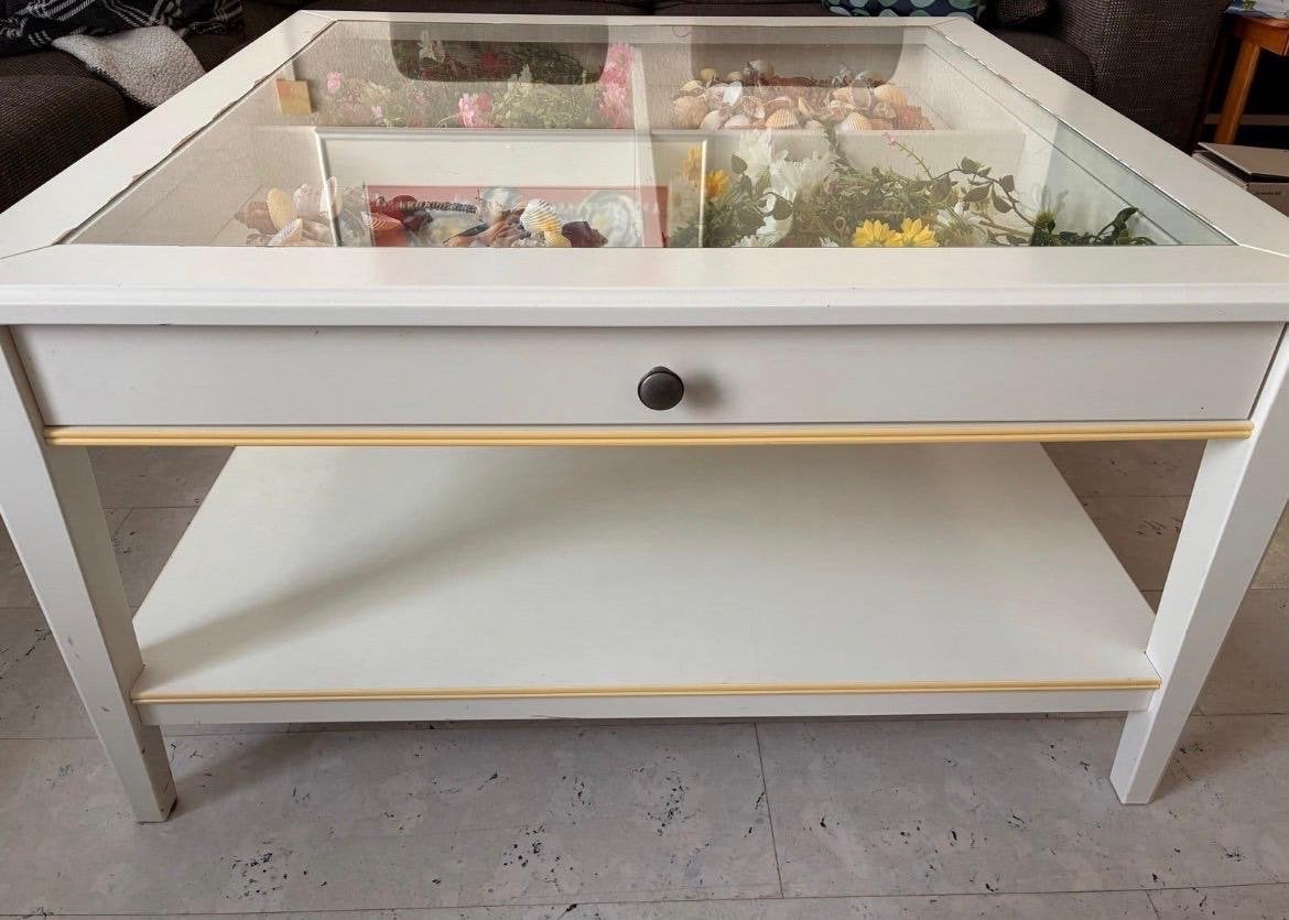 Ikea Liatorp salontafel met glazen blad en lade, Ophalen, Gebruikt, 50 tot 100 cm, Vierkant