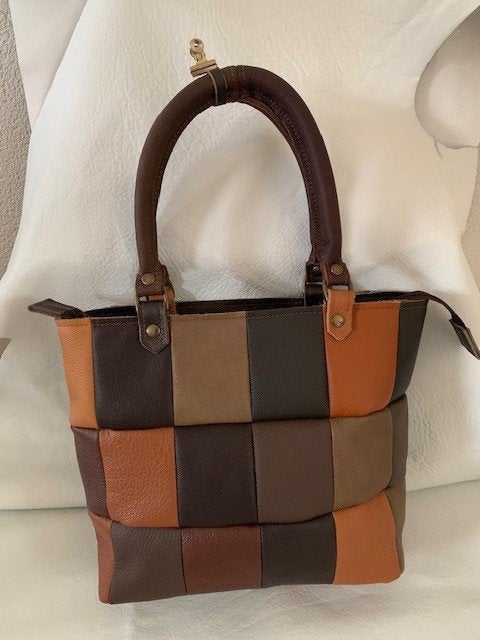 Leren tas shopper patchwork verschillende bruintinten nieuw, Ophalen of Verzenden, Nieuw, Bruin, Shopper
