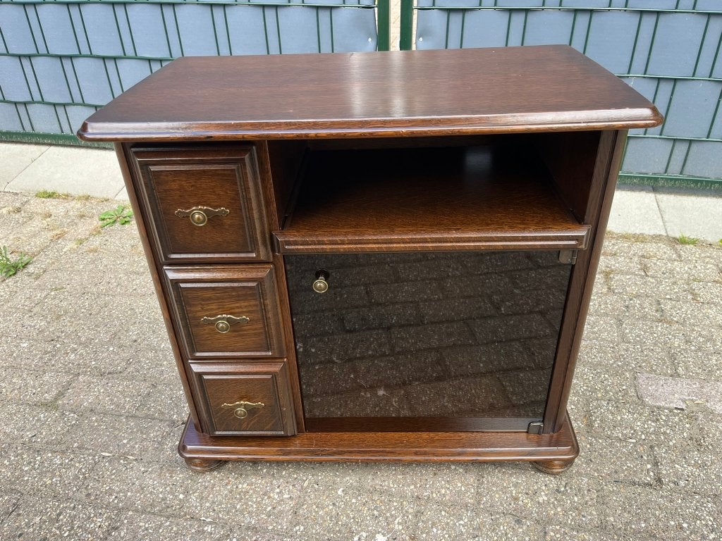 Audio-of televisiemeubel eikenhout, Ophalen, Gebruikt, Eikenhout, 50 tot 100 cm