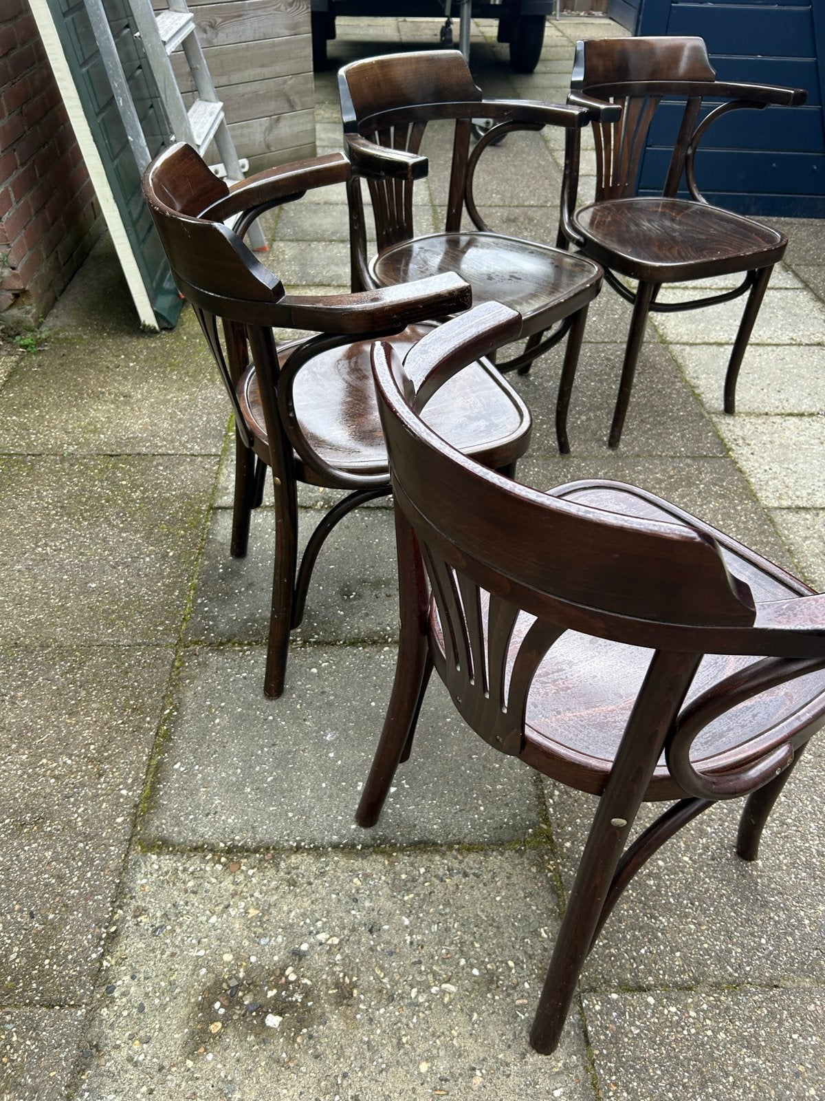 Set van 4 antieke Thonet stoelen met armleuningen, Ophalen of Verzenden