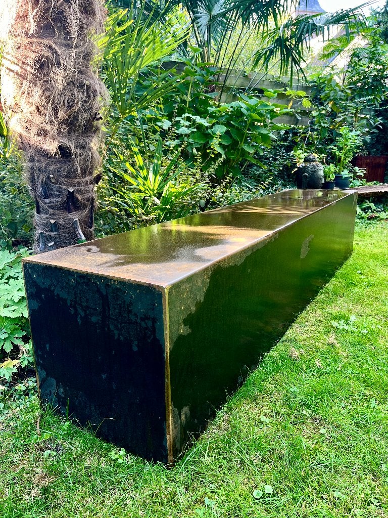 Cortenstaal tuinbank, sokkel 200x40x40 cm, Huis en Inrichting, Ophalen, Nieuw
