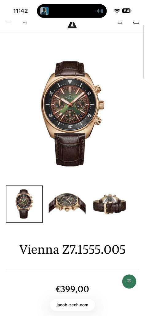 Jacob Zech Vienna Z7.1555.005 Herenhorloge, Overige merken, Overige materialen, Leer, Verzenden
