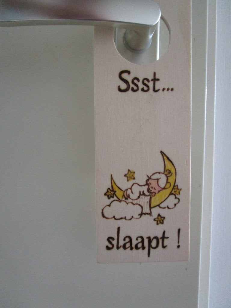 Lieve deurhanger voor de babykamer Pyrografie Creamar, Ophalen of Verzenden, Gebruikt, Kraamcadeau