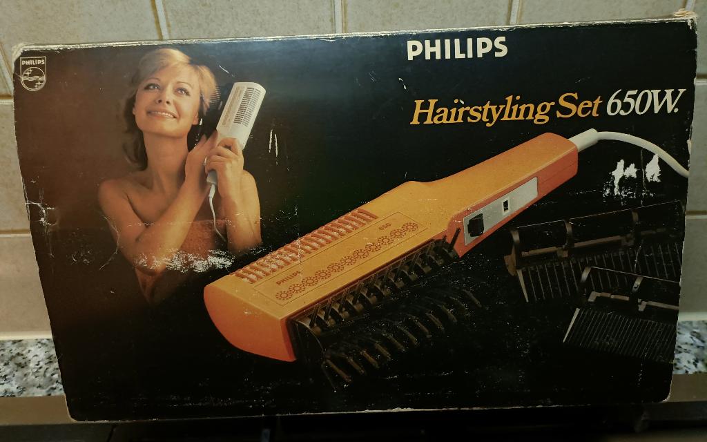 Vintage Philips Hairstyling set HP4121/22/24 werkend IN DOOS, Ophalen of Verzenden, Gebruikt, Föhn of Haardroger