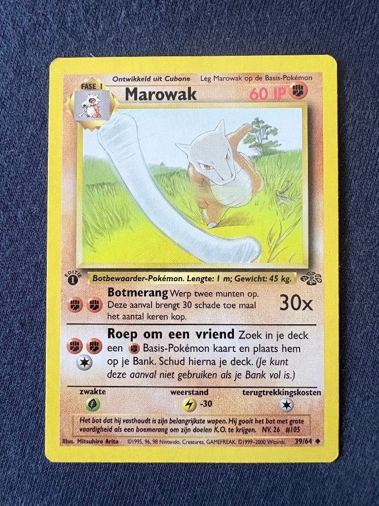 Marowak 1st Edition - Jungle 39/64 - Excellent, Ophalen of Verzenden, Zo goed als nieuw, Losse kaart