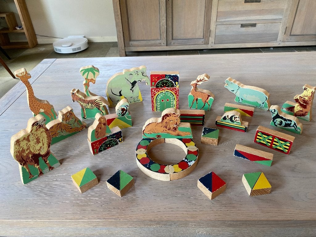 Vintage houten blokken circus set uit de Jaren 60, Ophalen of Verzenden, Gebruikt, Overige typen