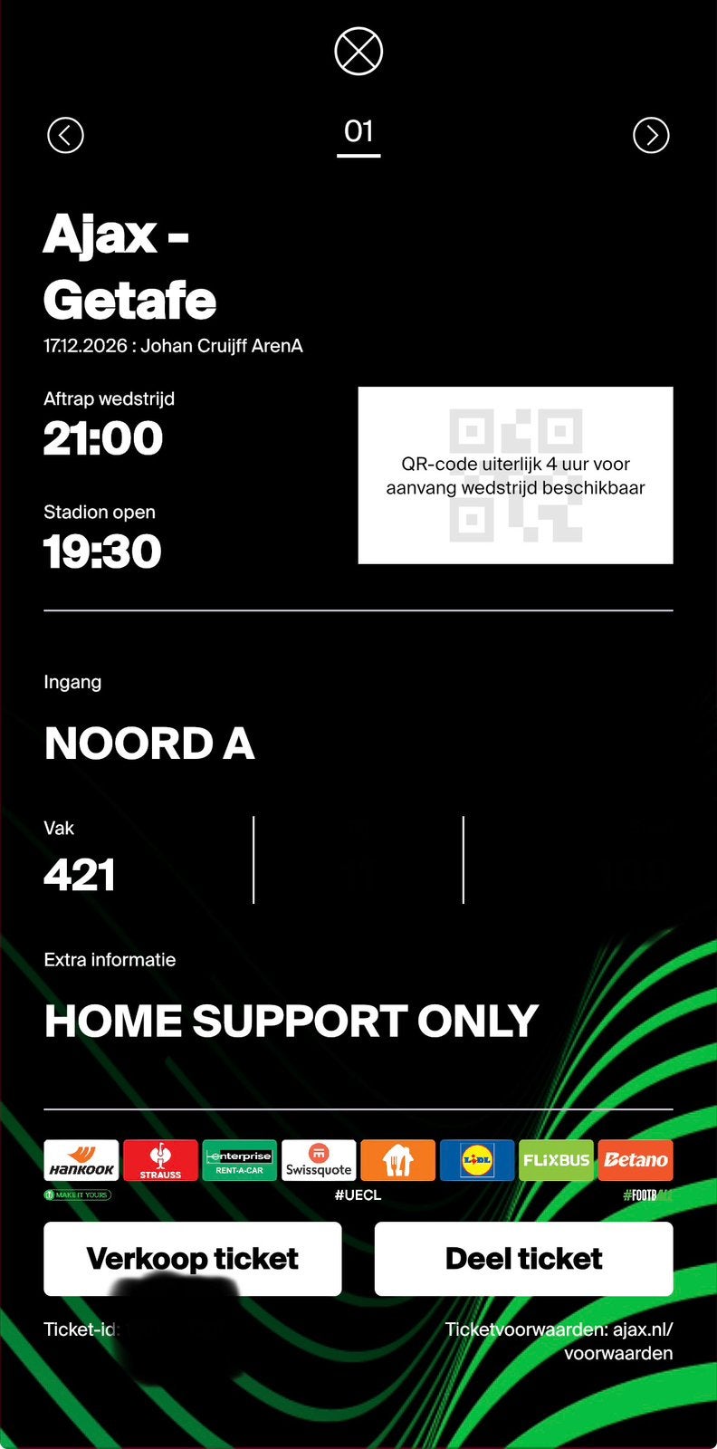 Ajax - Getafe, Tickets en Kaartjes, Eén persoon