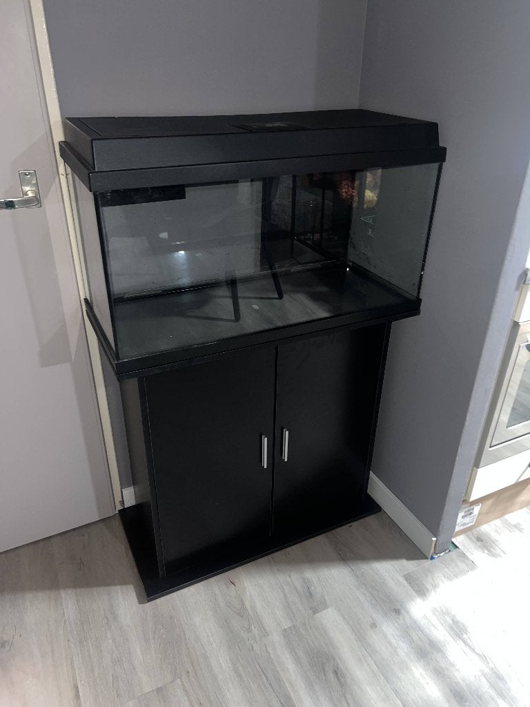 Aquarium 80x35x40 cm - Met kast en toebehoren, Ophalen, Gebruikt, Inclusief deksel, Leeg aquarium