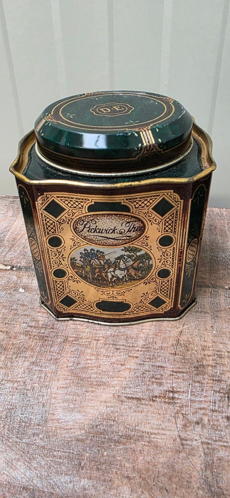 Vintage Douwe Egberts Pickwick theeblik, Ophalen of Verzenden, Gebruikt, Thee, Douwe Egberts