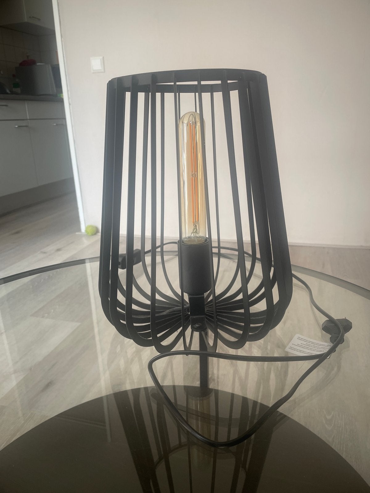Zwarte industriële tafellamp met Edison LED lamp, Ophalen, Overige merken, E27 (groot), Metaal