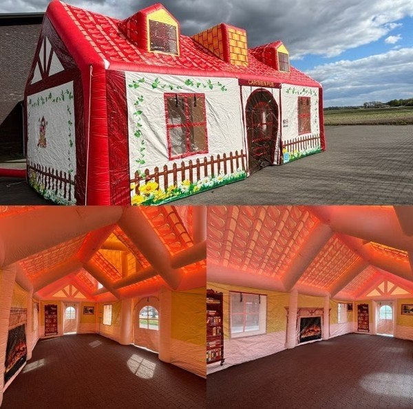 Opblaasbare caribien pub 10x5m huren.Ook andere te huur, Ophalen of Verzenden, Zo goed als nieuw, Verjaardag