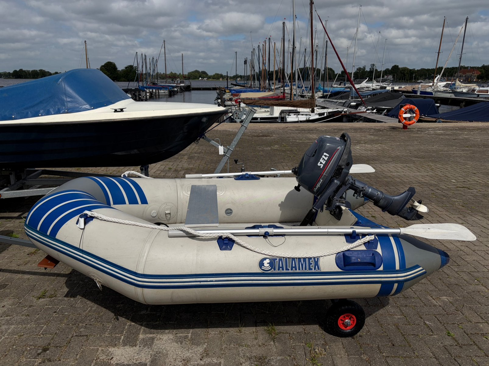 Talamex rubberboot 2,5 meter airdeck met selva/yamaha 4 pk, Ophalen, Gebruikt, Minder dan 5 pk, Viertaktmotor