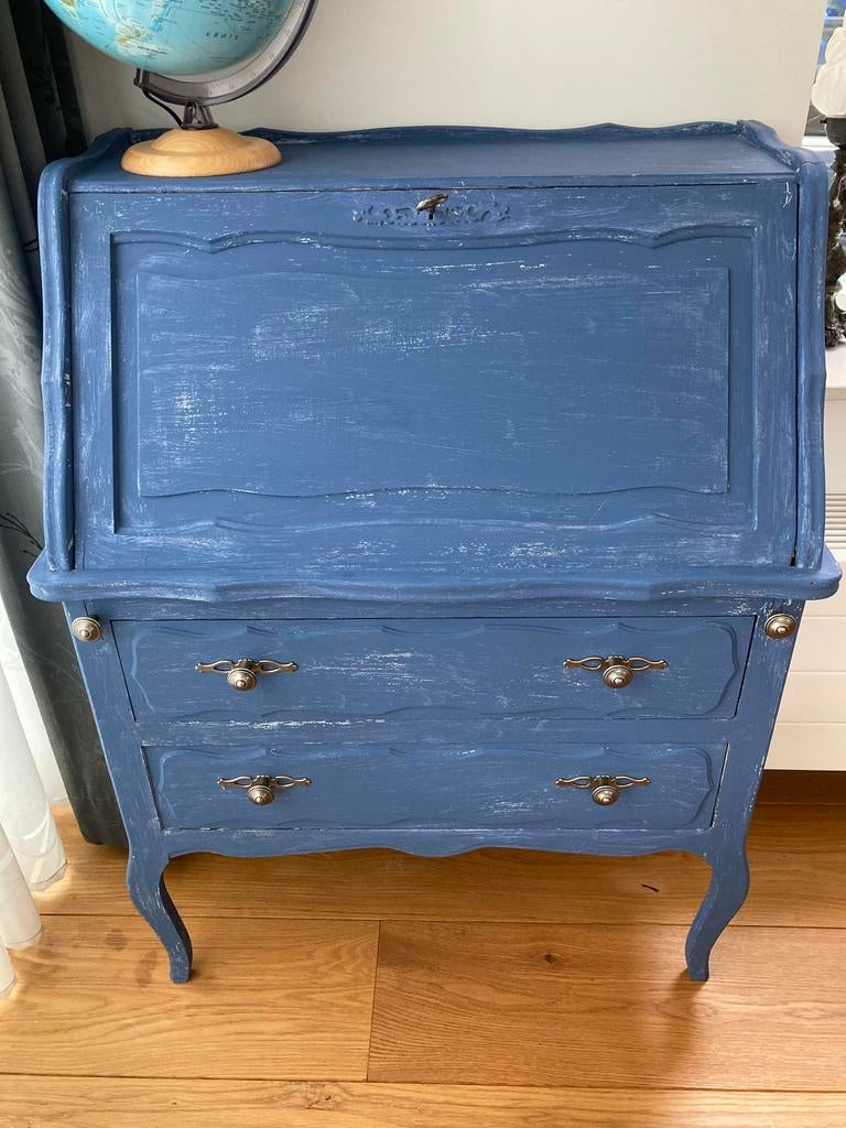 Vintage Secretaire - Donkerblauw met Shabby Chic Look, Ophalen, Gebruikt