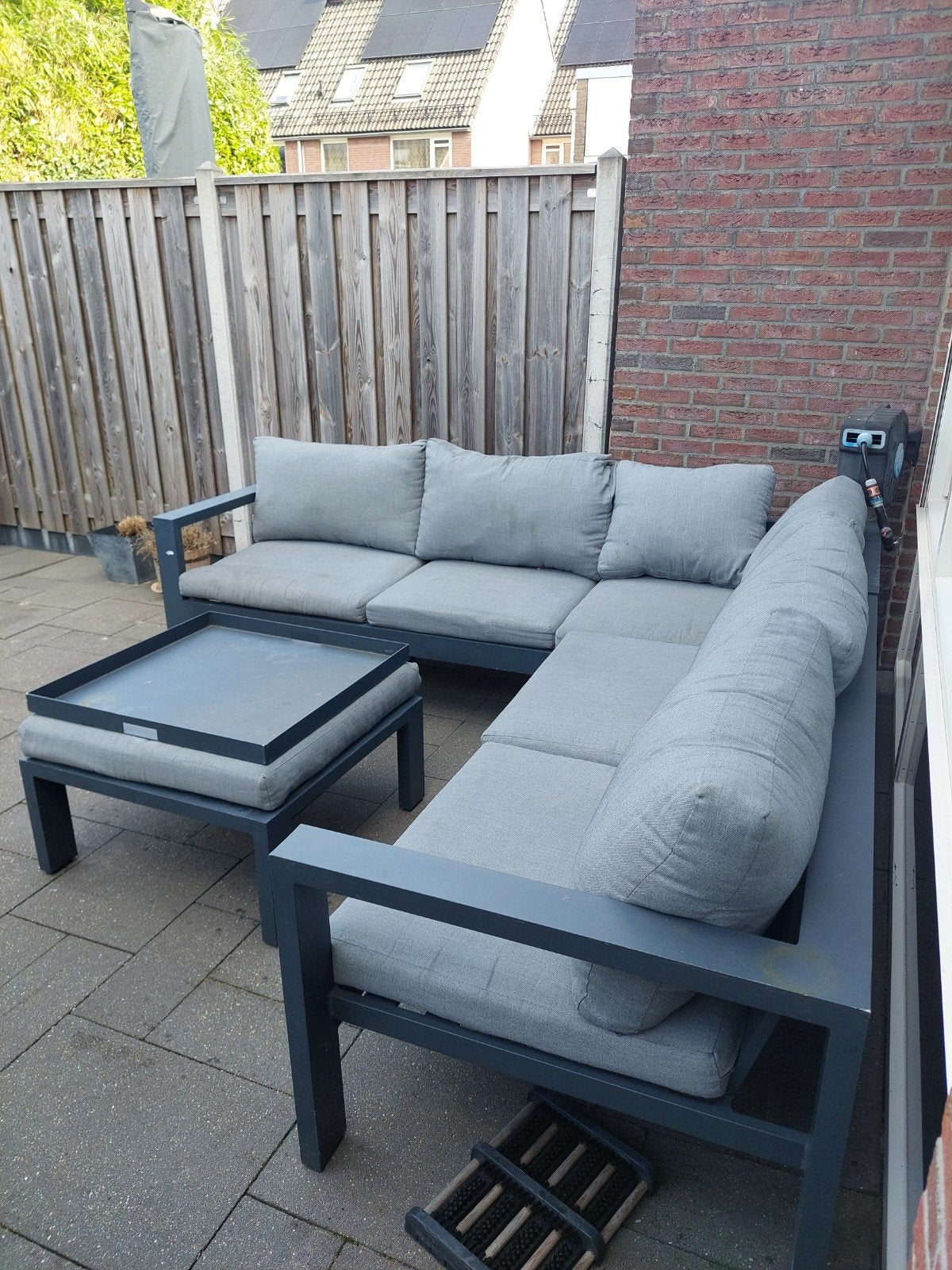 Grote Life Style Loungeset met Salontafel - Grijs, Ophalen, Gebruikt, Meer dan 8 zitplaatsen, Aluminium