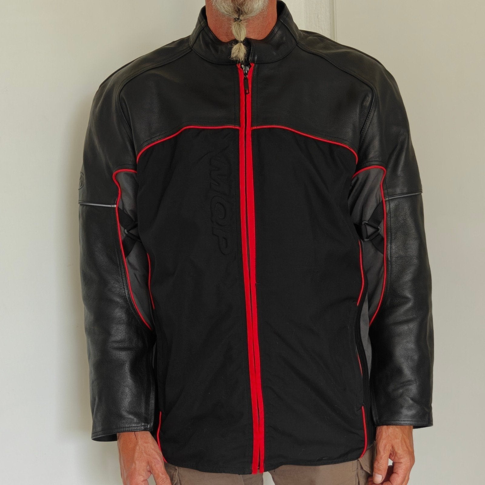 Motorjas MQP textiel, XYL (valt als XXL) zwart/rood, Ophalen of Verzenden, Tweedehands, Heren, Jas | textiel