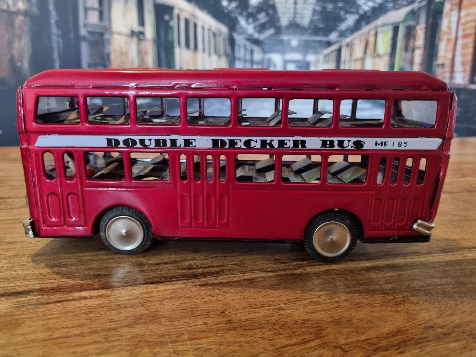 Vintage Rode Dubbeldekker Bus Speelgoed MF 185, Ophalen of Verzenden, Gebruikt