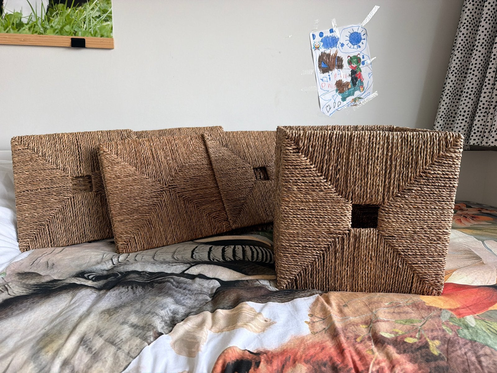 Knipsa ikea nieuwstaat 3 rieten manden, Ophalen, Gevlochten, Mand, Vierkant