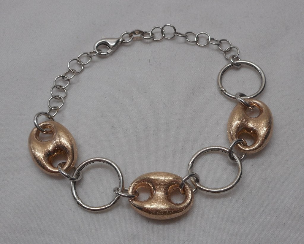 Zilveren armband met rosé goud vergulde schakels nr.389, Verzenden, Zo goed als nieuw, Zilver, Zilver