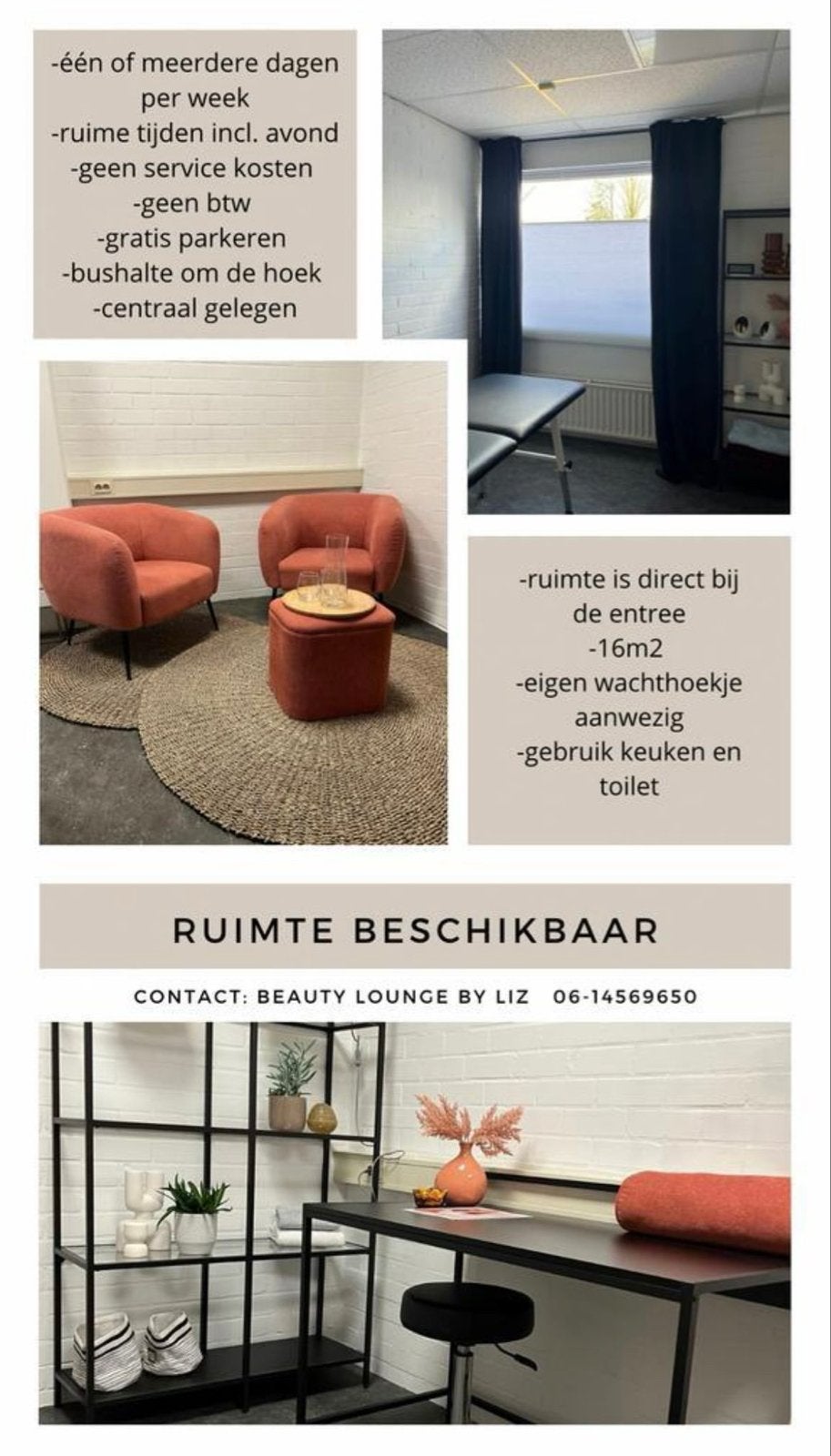 Praktijkruimte, salon, kantoor - Deeltijd Verhuur