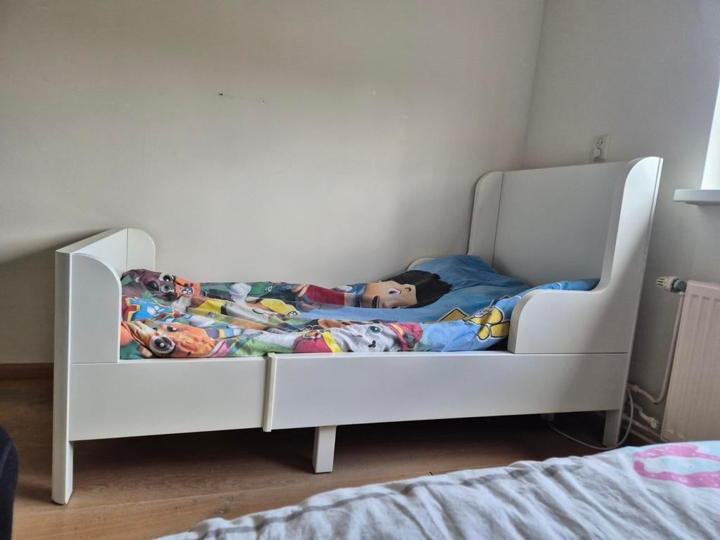 Wit 1-persoons kinderbed met schuifsysteem, Ophalen, 180 cm of meer, 85 tot 100 cm