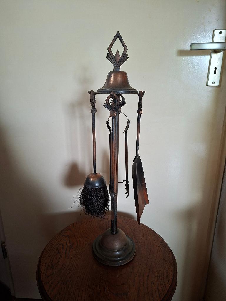 Art Deco haard set / stel koper 5-delig, Ophalen
