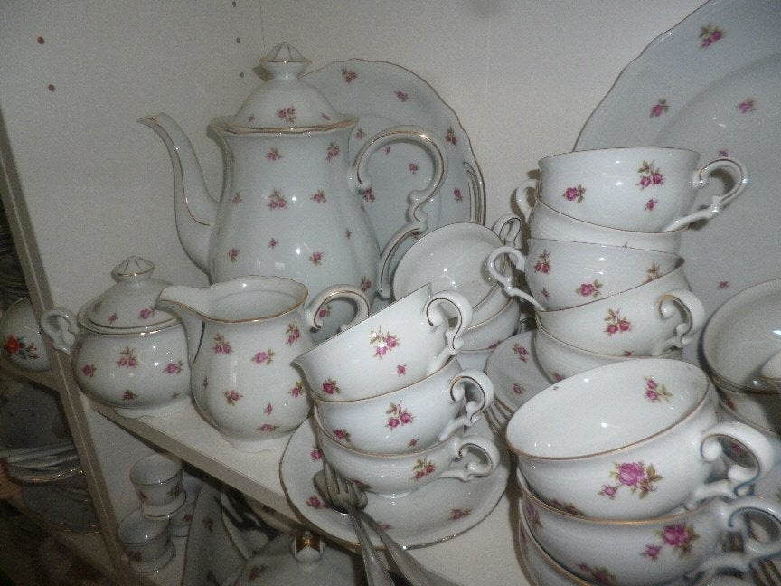 Koffieservies Mitterteich Bavaria met kleine roze roosjes, Antiek en Kunst, Ophalen of Verzenden