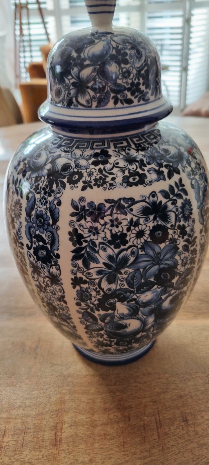Delfts Blauwe dekselvaas pot met Deksel vaas blauw wit bloem, Antiek en Kunst, Ophalen