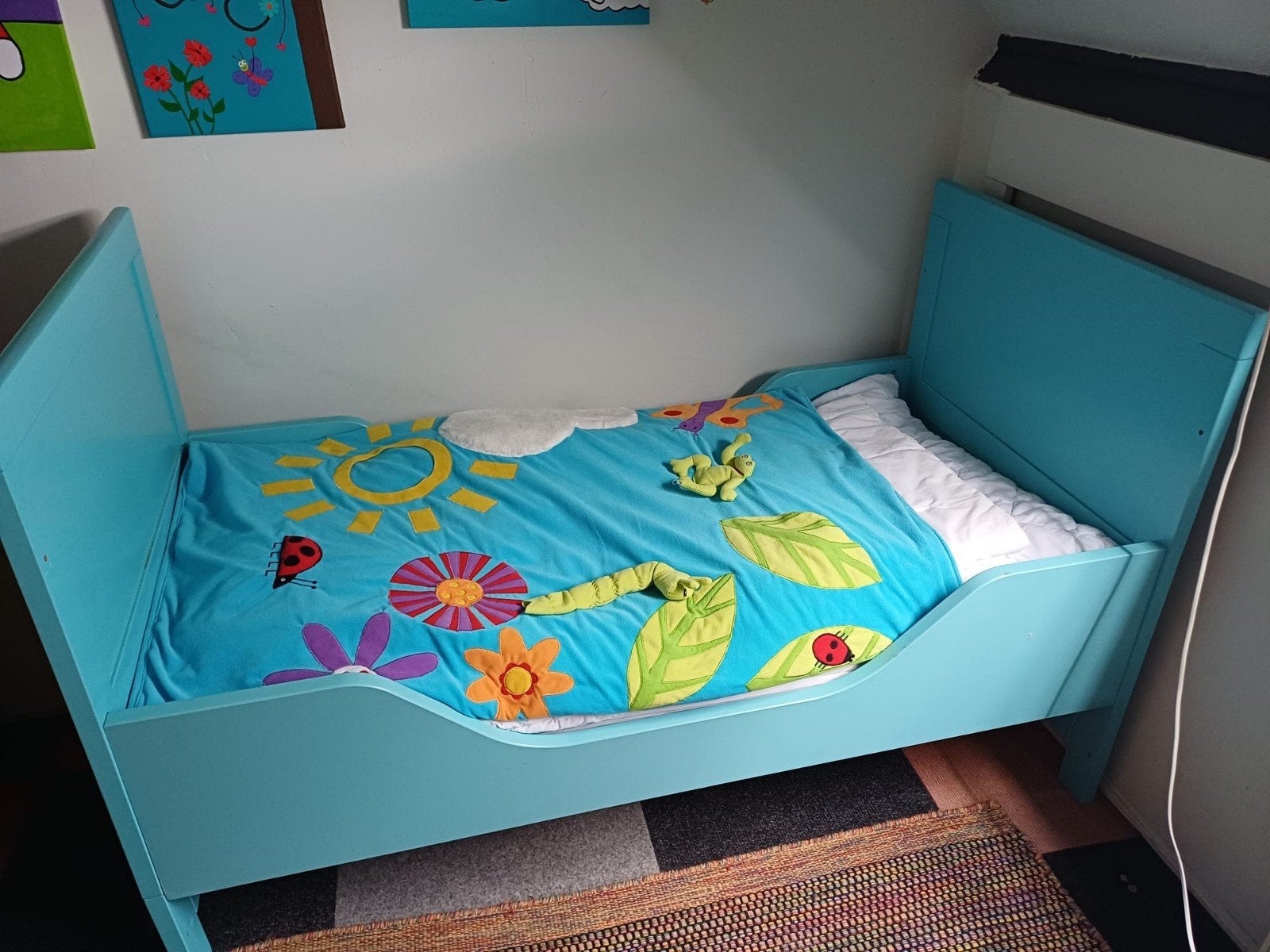 Bopita kinderbedje - Blauw peuterbed met lattenbodem, Kinderen en Baby's, Ophalen, Gebruikt, 70 tot 85 cm, Lattenbodem