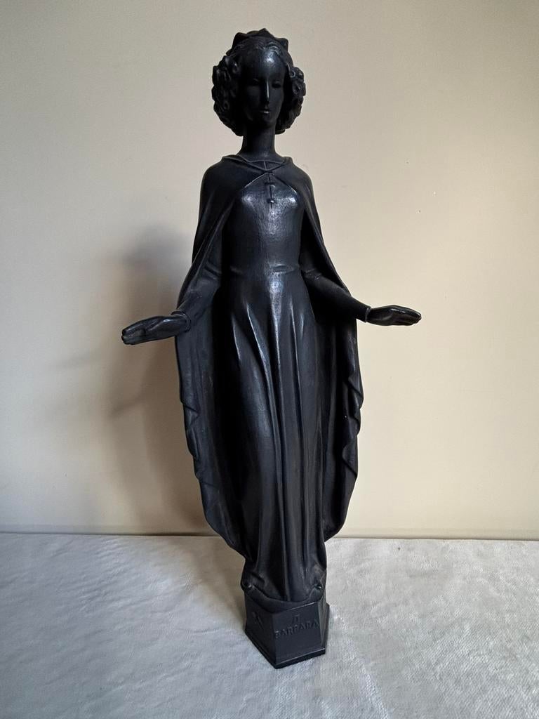 Art Deco ijzeren beeld Heilige Barbara, Antiek en Kunst, Overige onderwerpen, Art deco, Ophalen of Verzenden, Zwart