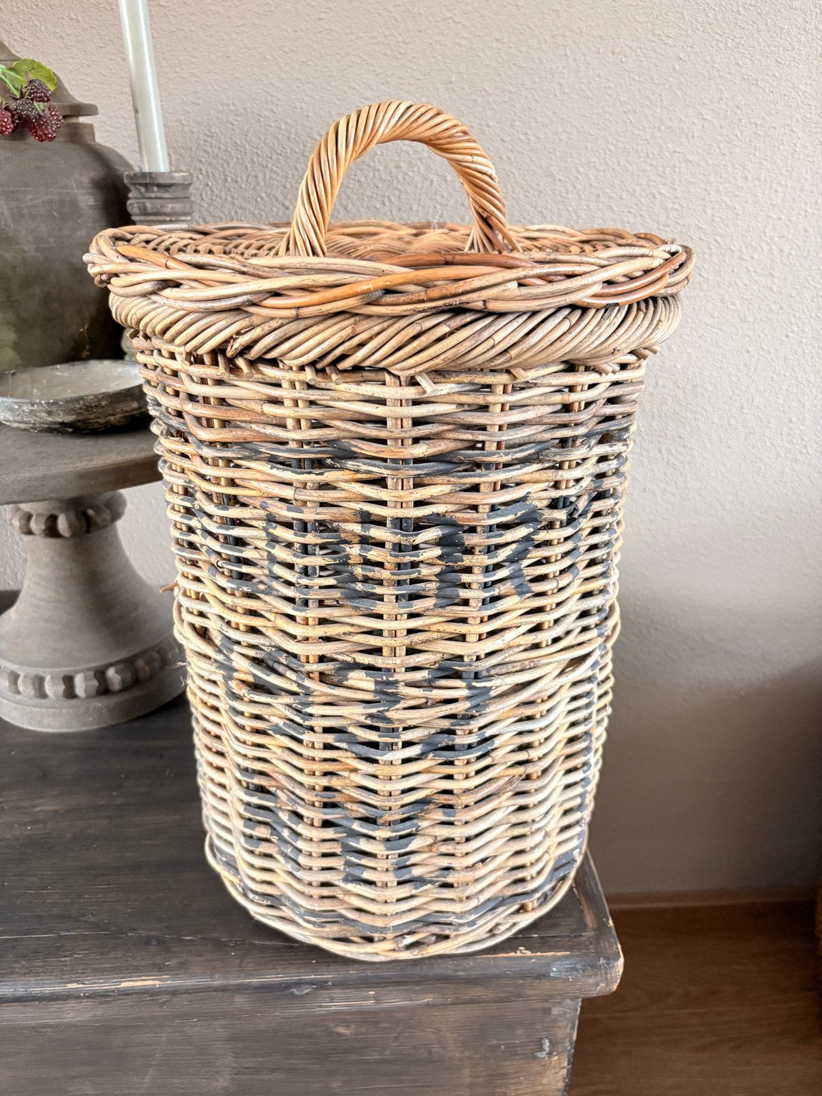 Sober stoer Rotan Mand met Deksel, Gevlochten, Mand, Rond, Ophalen of Verzenden