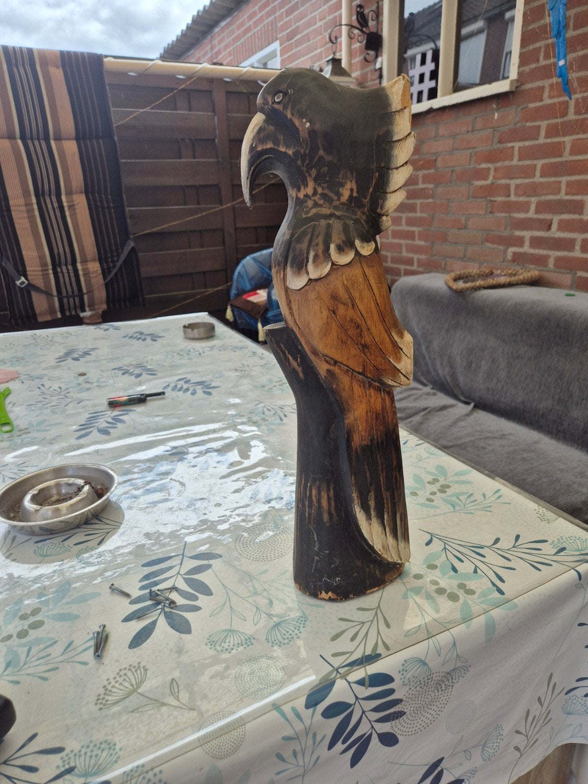Uniek handgesneden houten beeld van een vogel, Antiek en Kunst, Kunst | Beelden en Houtsnijwerken, Handgemaakt, Beeld, Hout, Bruin
