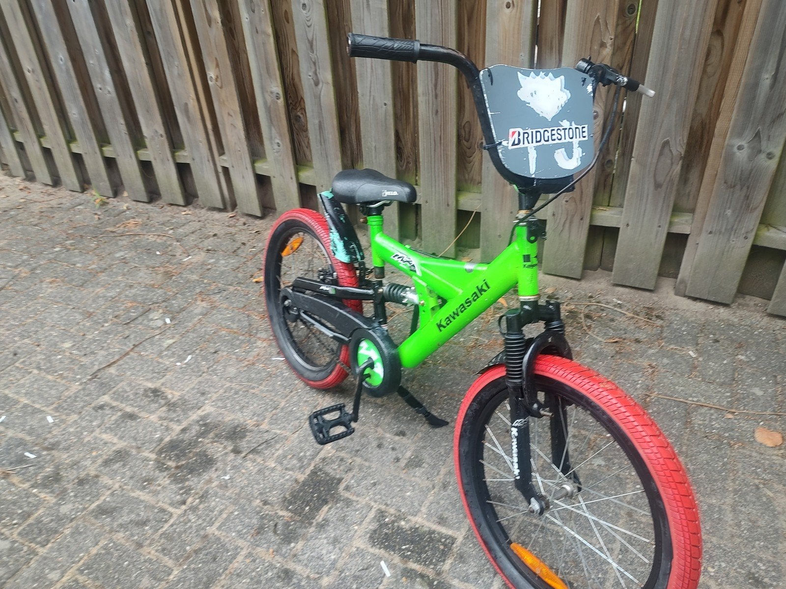 Kawasaki MX BMX fiets - Groen met rode banden, Ophalen, Gebruikt, Staal, Velgrem
