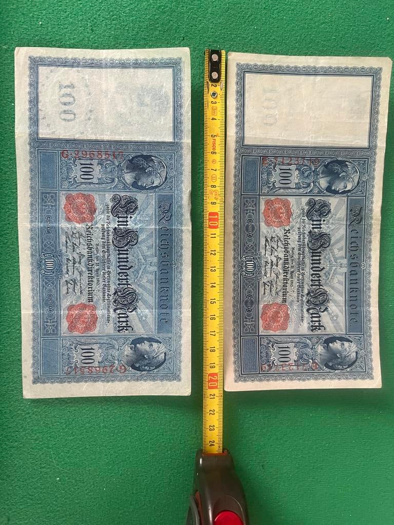 2x 100 Mark biljetten uit 1908 - Duitsland, Ophalen of Verzenden, Zo goed als nieuw