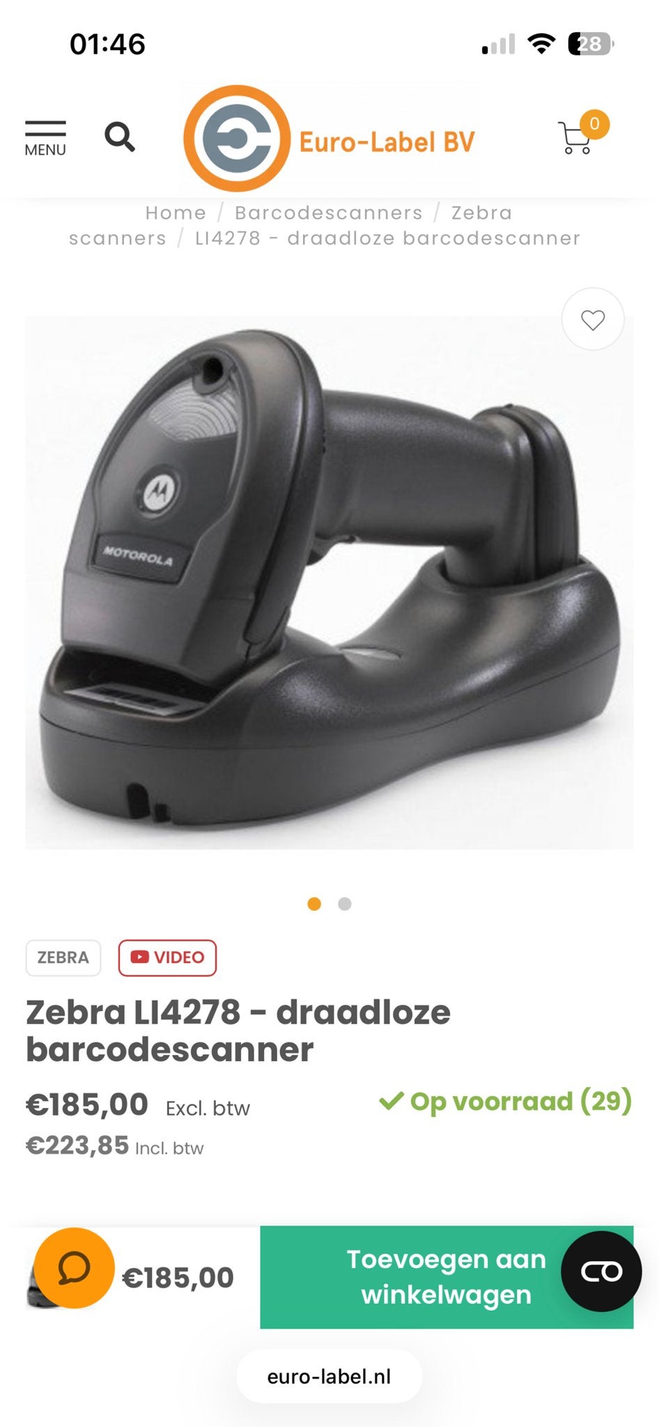 Zebra LI4278 - Draadloze Barcodescanner, Computers en Software, Ophalen, Zo goed als nieuw, Barcodescanner