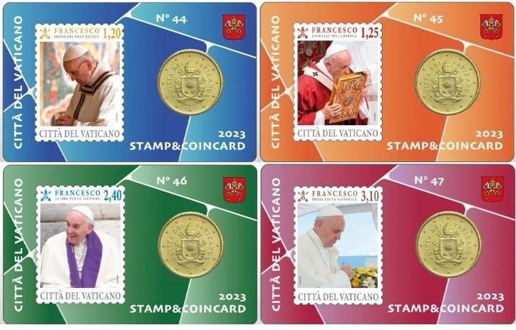 Coincards VATICAAN 2023 nummers 44- 45- 46 en 47 in BU., Ophalen of Verzenden, Vaticaanstad, 2 euro