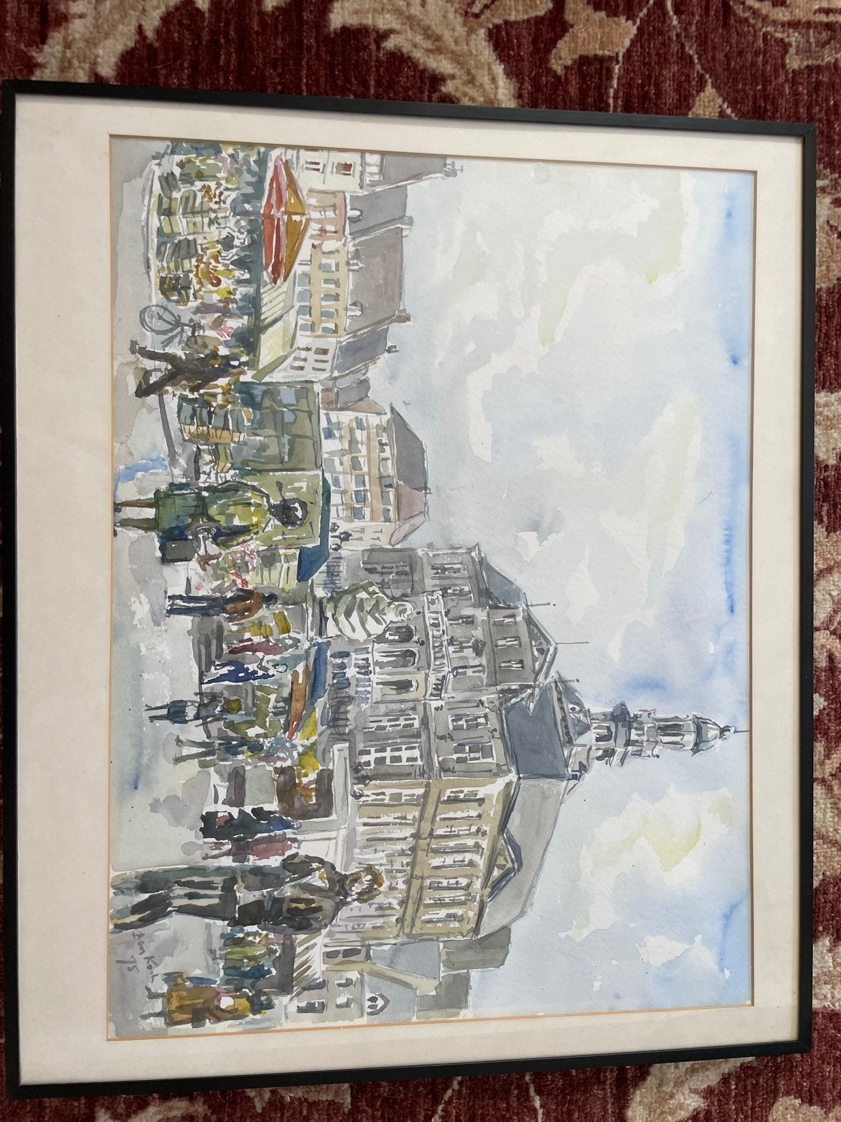 Aquarel Markt/Stadhuis Maastricht - Ben Koch (1975), Ophalen, Realistisch, Gesigneerd, Aquarel