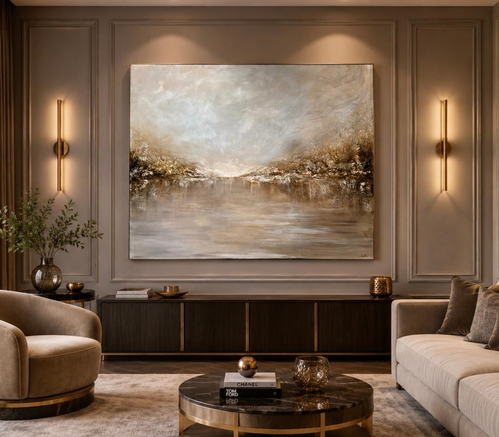 Handgemaakt groot Acryl Abstract Landschap Schilderij goud, Ophalen