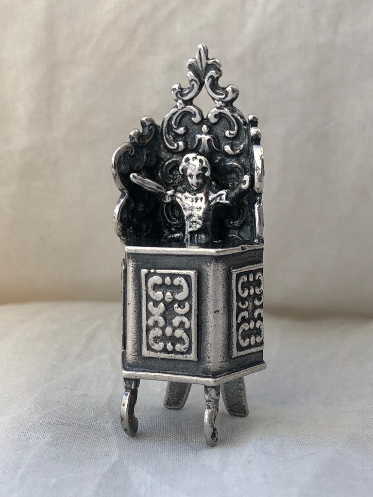 Zilveren miniatuur kinderstoel/kakstoel, J. van Waveren, Verzenden, Zilver
