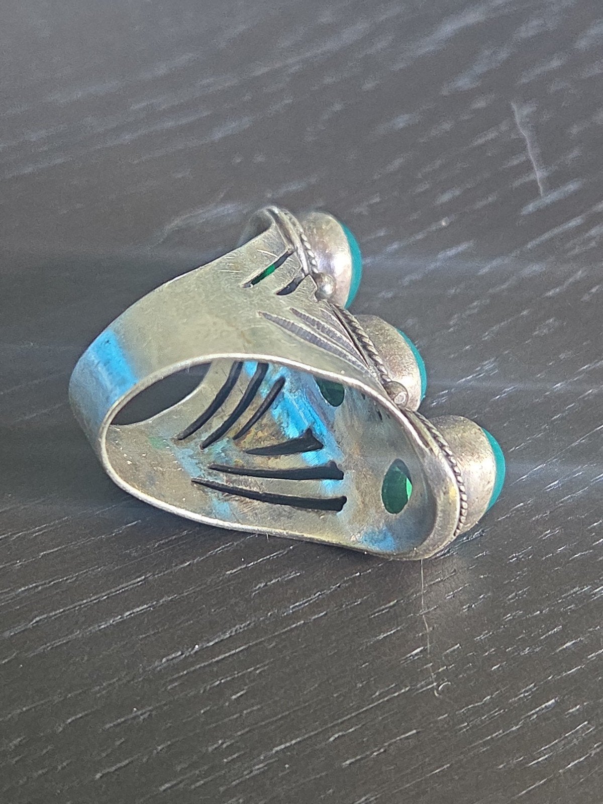 vintage handgemaakte sterling zilveren ring groene onyx, Ophalen of Verzenden, Zo goed als nieuw, X, Dame