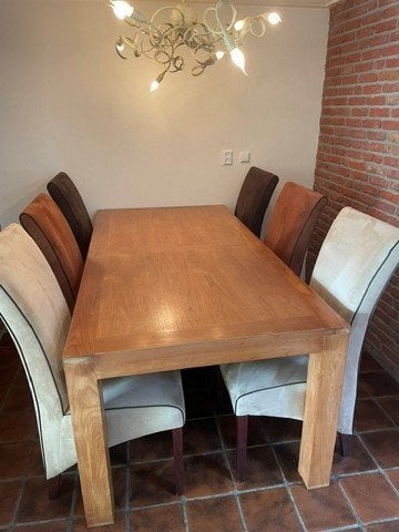 Houten Tafel 100 cm x 200 cm  incl 6 nette stoelen, Gebruikt, Vijf personen of meer, ?, Rechthoekig