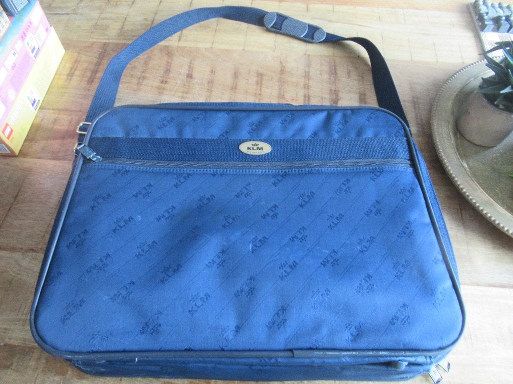 Vintage KLM tas Koffer pilotentas crewtas schoudertas, Ophalen of Verzenden, Zo goed als nieuw, Blauw