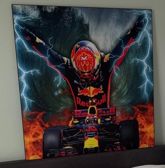 Max Verstappen Formule 1 schilderij, Antiek en Kunst, Print, Textiel, Ophalen, Ophangklaar