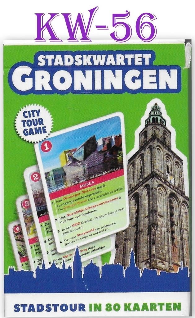 Kw56 Stads kwartet Groningen -- Stadstour in 80 kaarten, Verzamelen, Speelkaarten, Jokers en Kwartetten, Ophalen of Verzenden