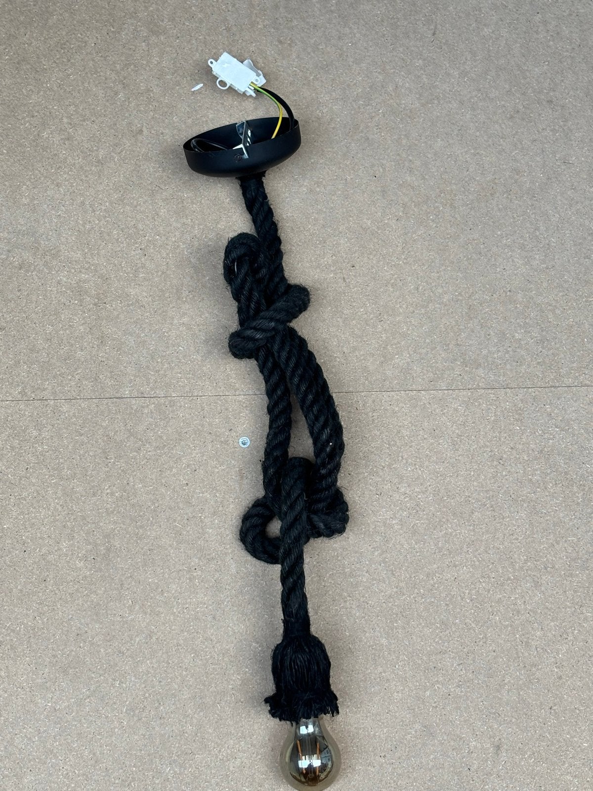 Hanglamp touw met knopen - Zwart, Ophalen, Gebruikt, Textiel, E27 (groot)
