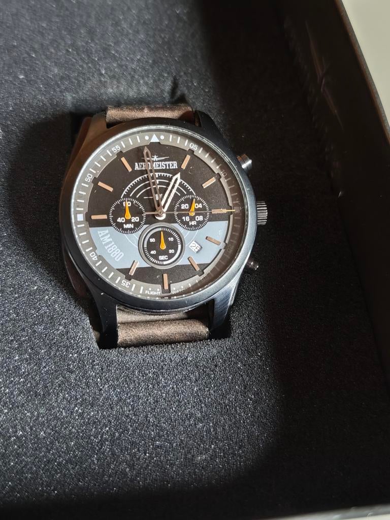 Horloge Aeromeister 1880 AM 8007 - Nieuw in verpakking, Overige merken, Overige materialen, Leer, Polshorloge