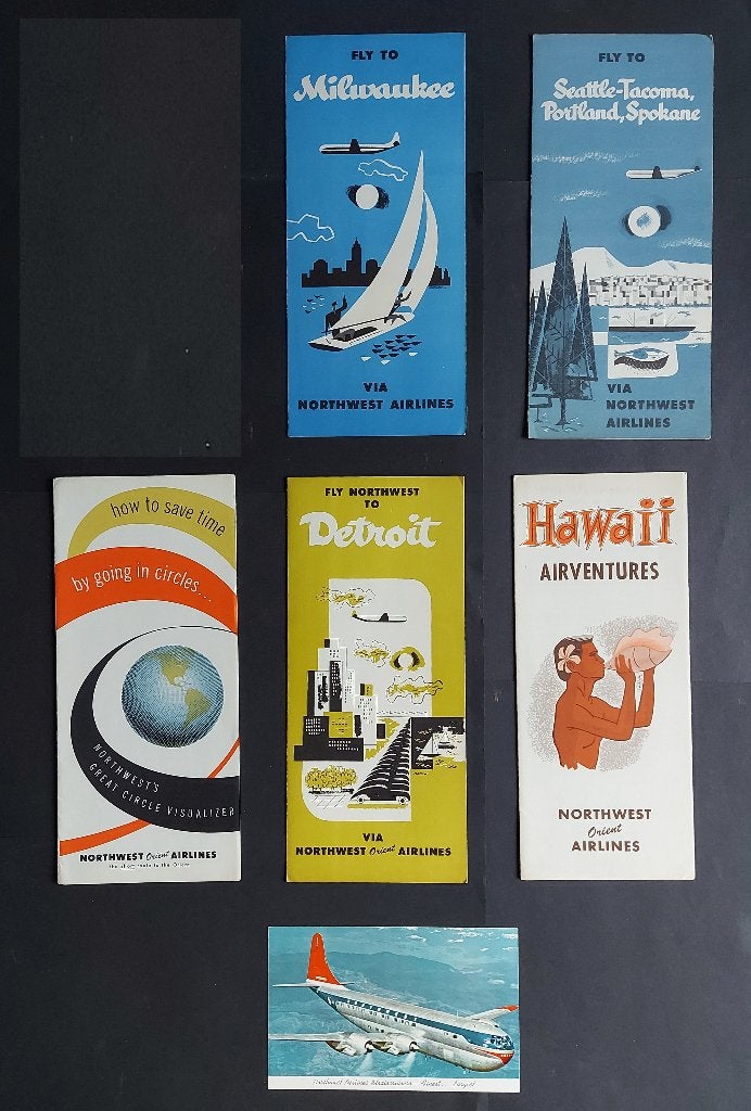 Diverse folders van Northwest Airlines uit de jaren 50, Verzamelen, Ophalen of Verzenden, Gebruikt, Boek of Tijdschrift