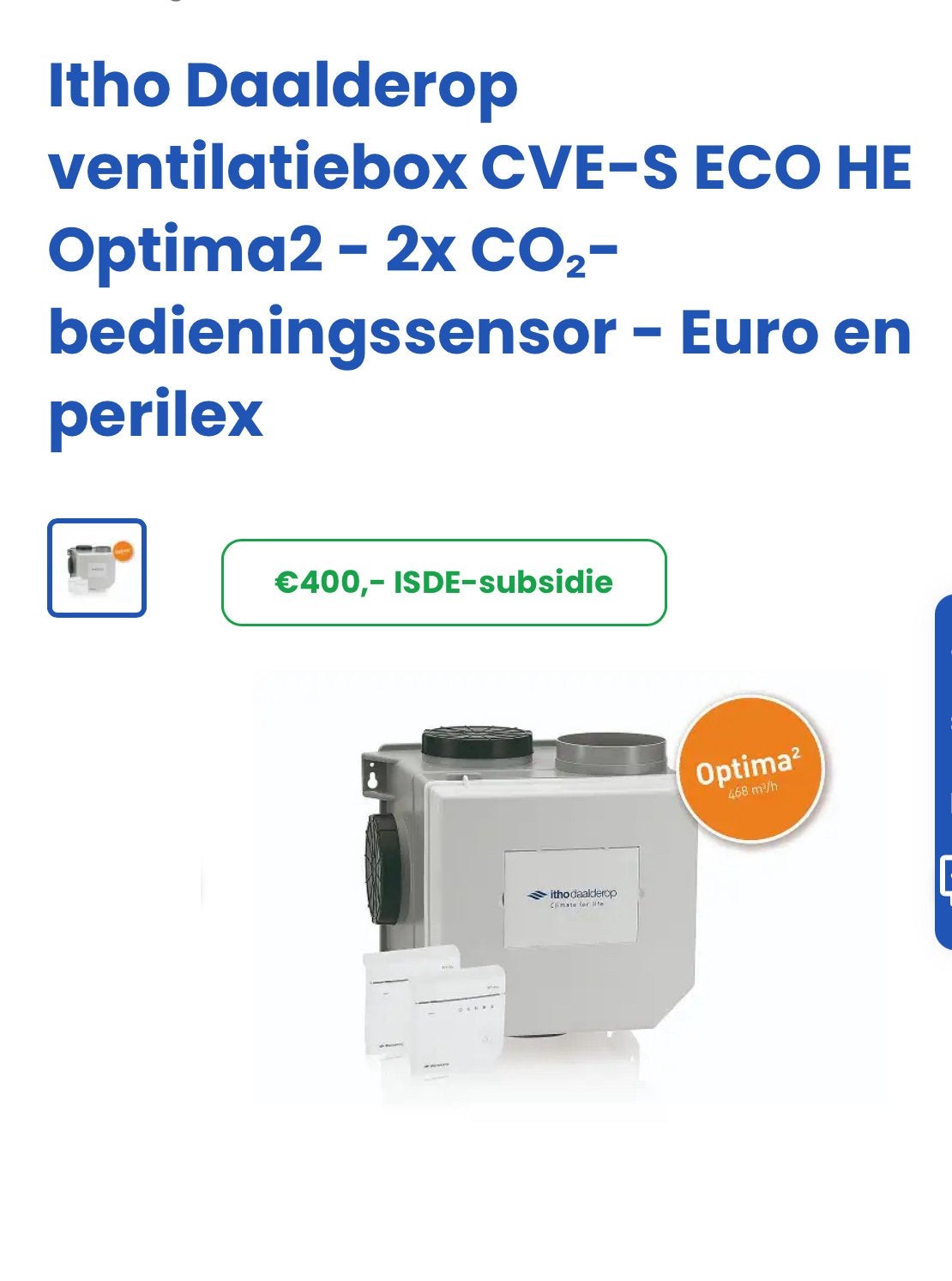 Optima2 pakket itho daalderop, Doe-het-zelf en Verbouw, Ventilatie en Afzuiging, Ophalen of Verzenden, Nieuw, Ventilator en Afzuiger