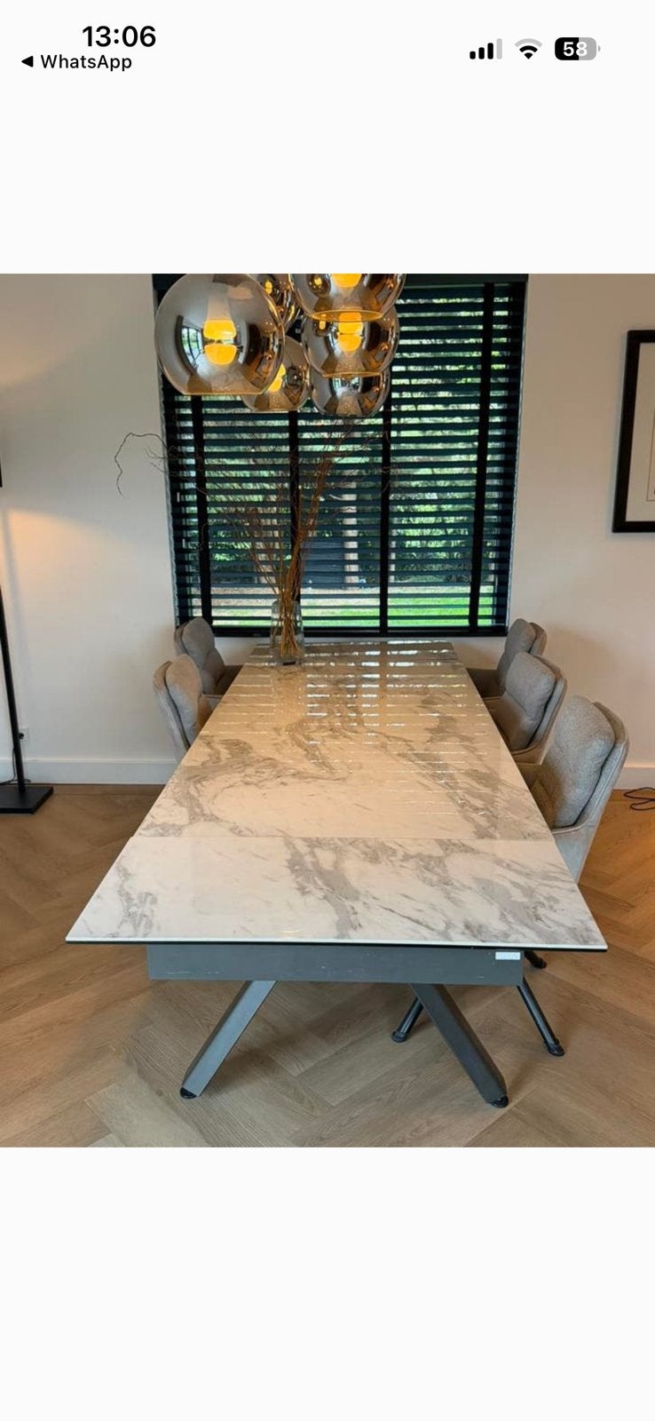 Tafel wit marmer uitklapbaar 260 cm, Ophalen, 50 tot 100 cm, Zo goed als nieuw, Rechthoekig
