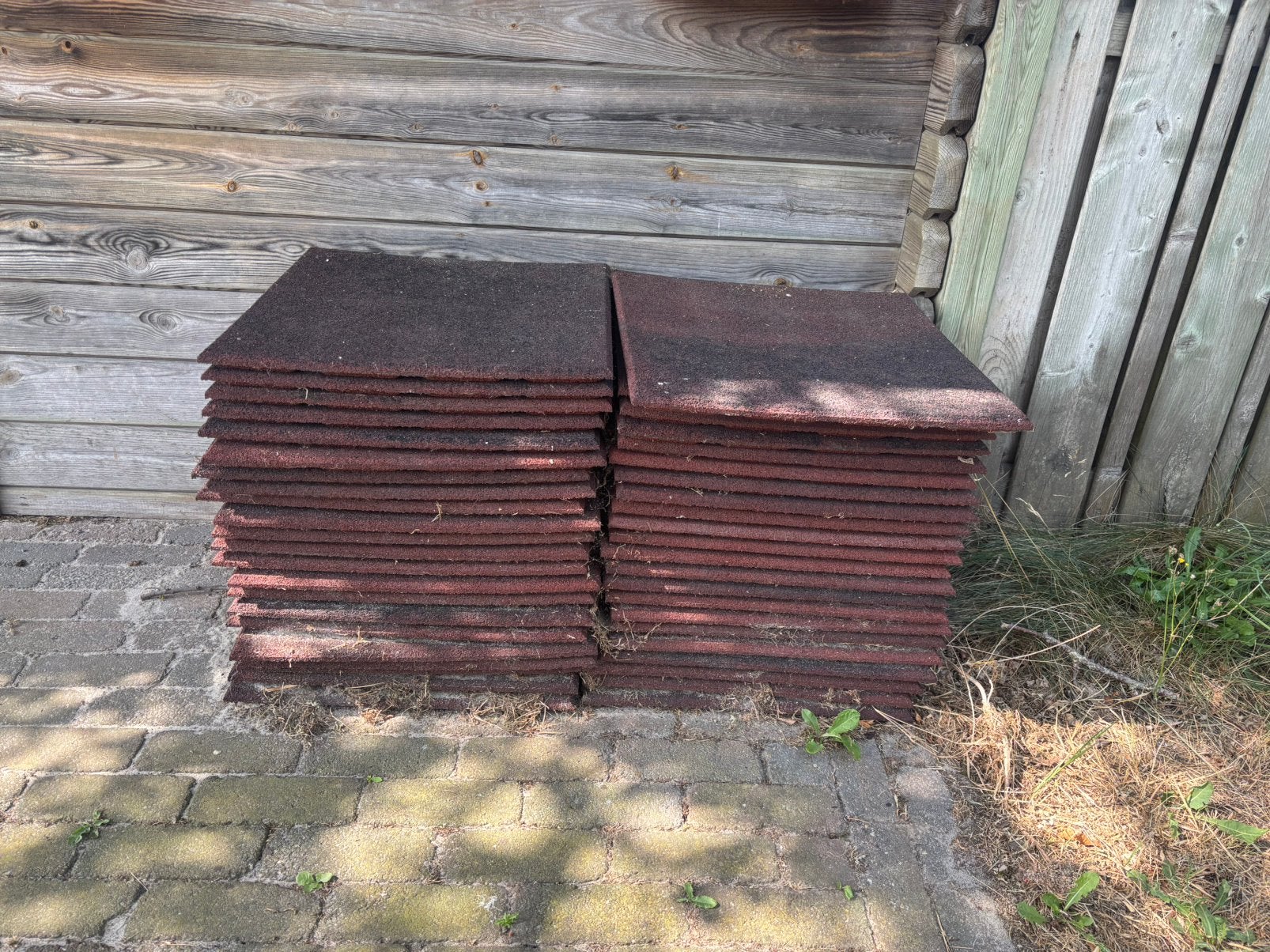 Rubber tegels rood 50x50x2,5 cm 44 stuks, Ophalen, Overige typen, Rubber, Zo goed als nieuw
